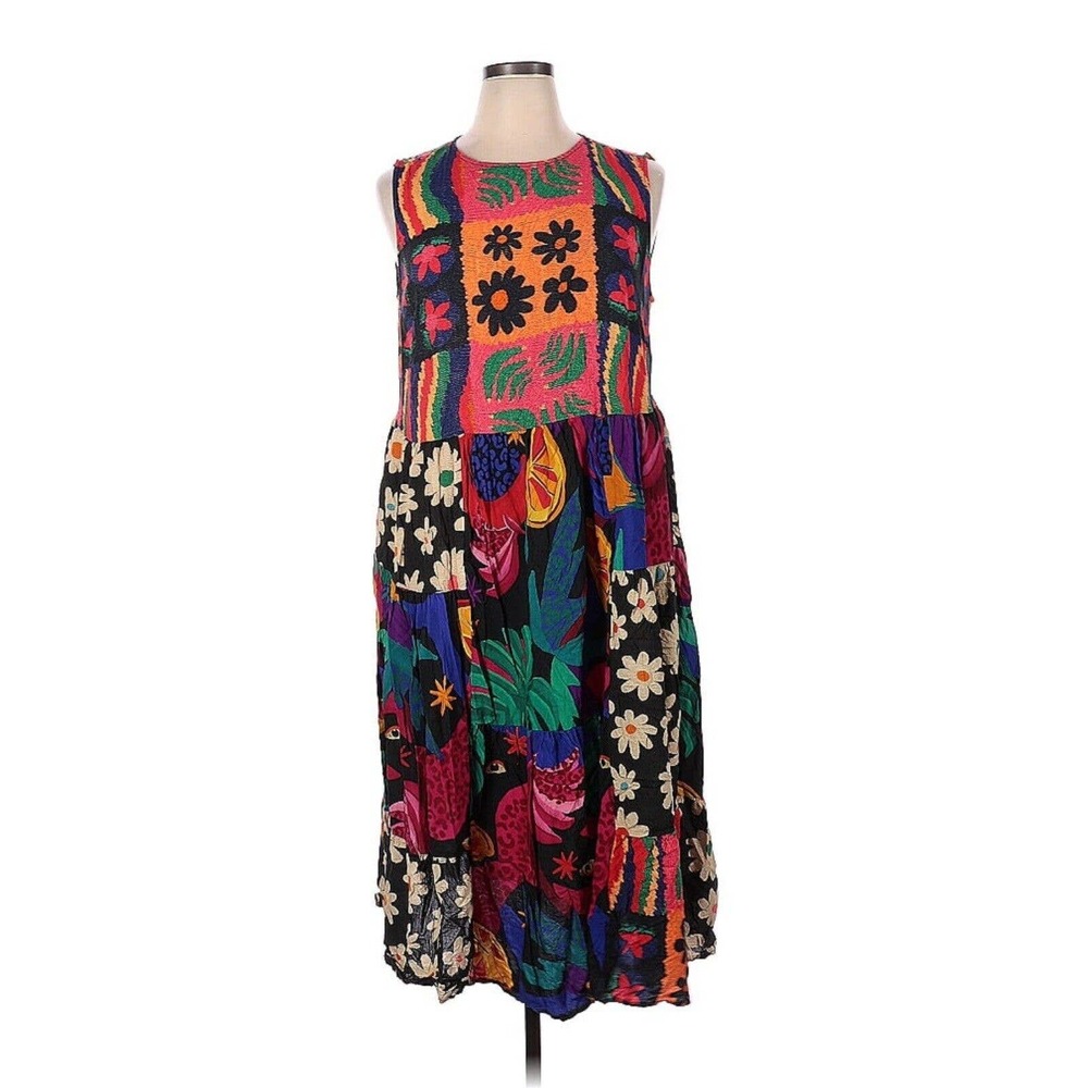 Anthropologie Farm Rio Sleeveless Patchwork Print Daises Midi Dress Size 1X - Picture 2 of 7